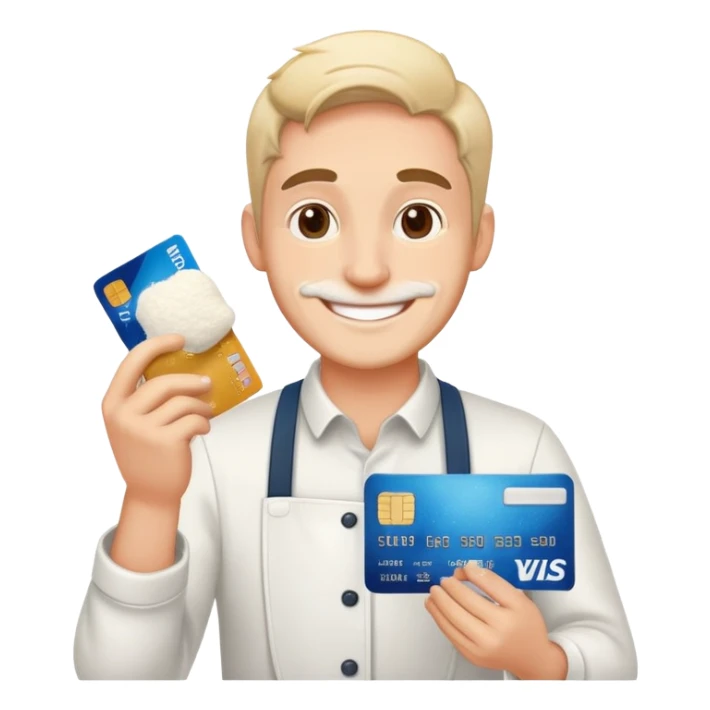 homme heureux avec carte bancaire et farine  sticker