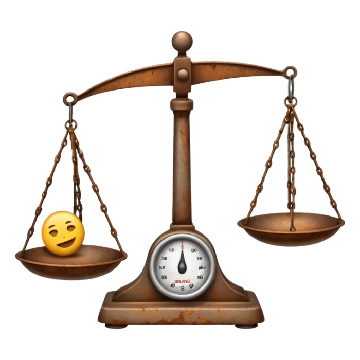 An emoji in ios style of an unbalanced old scale sticker
