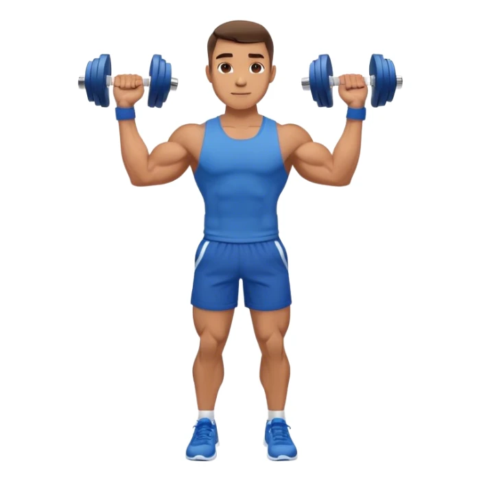 man with blue shorts doing side-lateral raise (T pose) with light dumbbells sticker