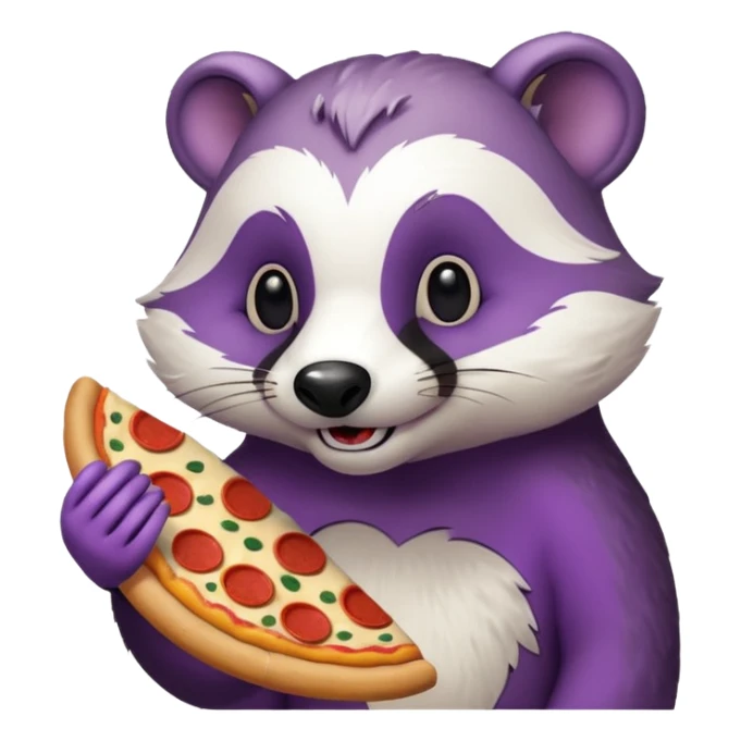 badger eating pizza purple and white sticker