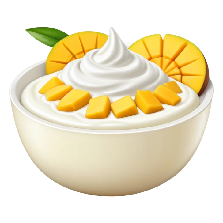 bowl of yogurt with fresh mango slices on top sticker