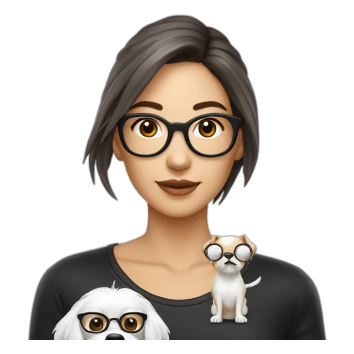 mujer piel banca pelo largo gafas con perro maltés blanco sticker