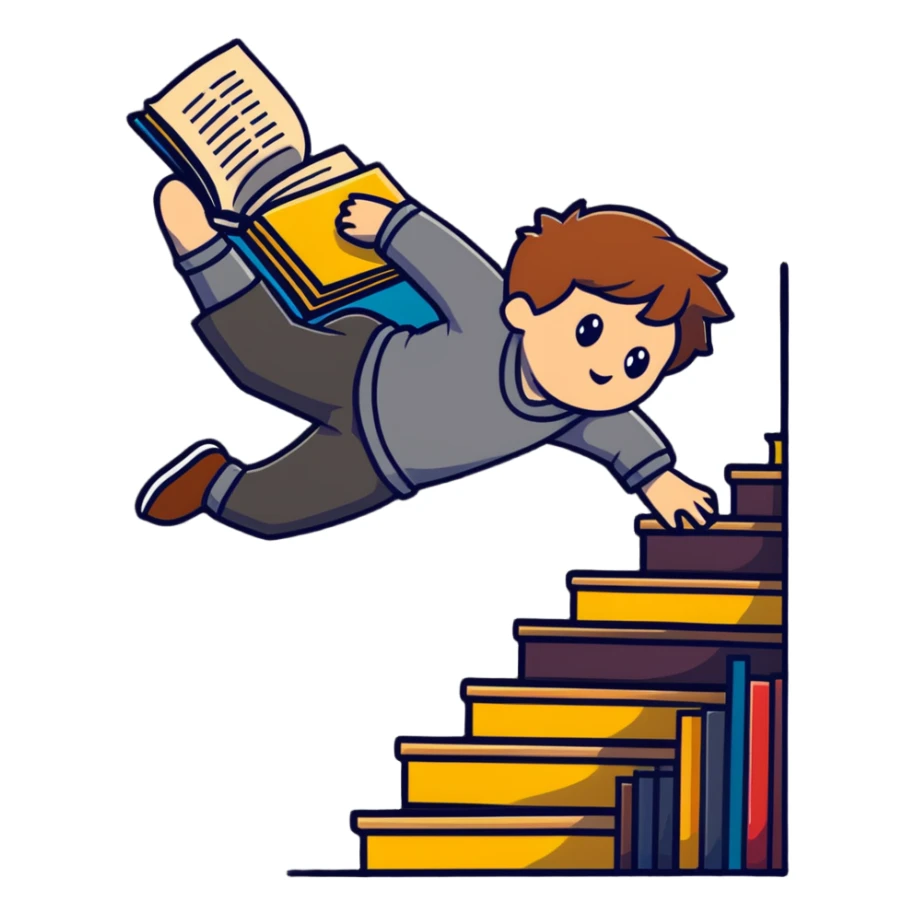 Hogwarts student falling down stairs with books flying sticker