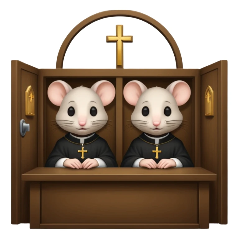 A catholic rat in a confession booth with a priest sticker