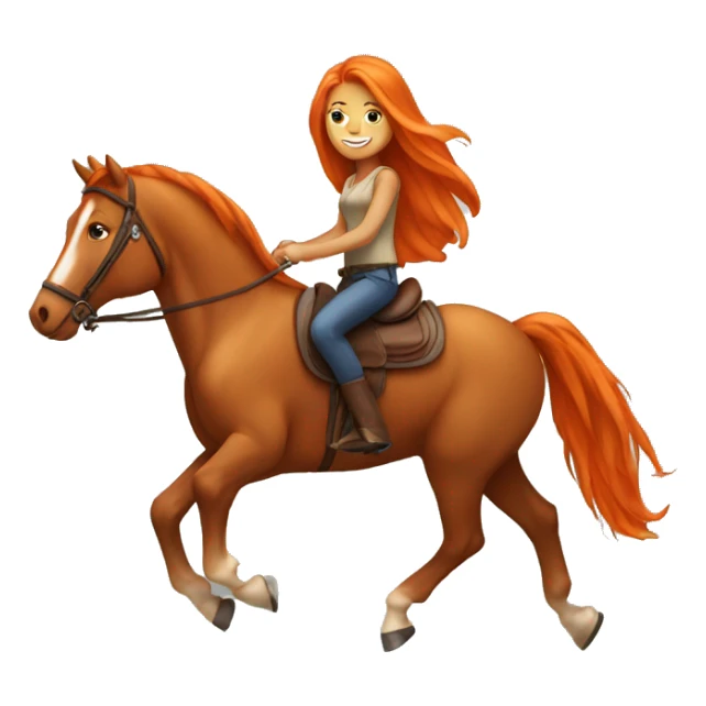 Tan girl with long orange hair riding a horse sticker