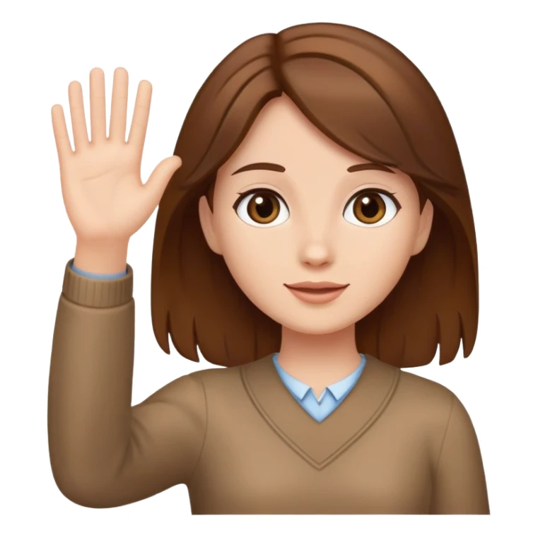 girl with brown hair standing up waving sticker