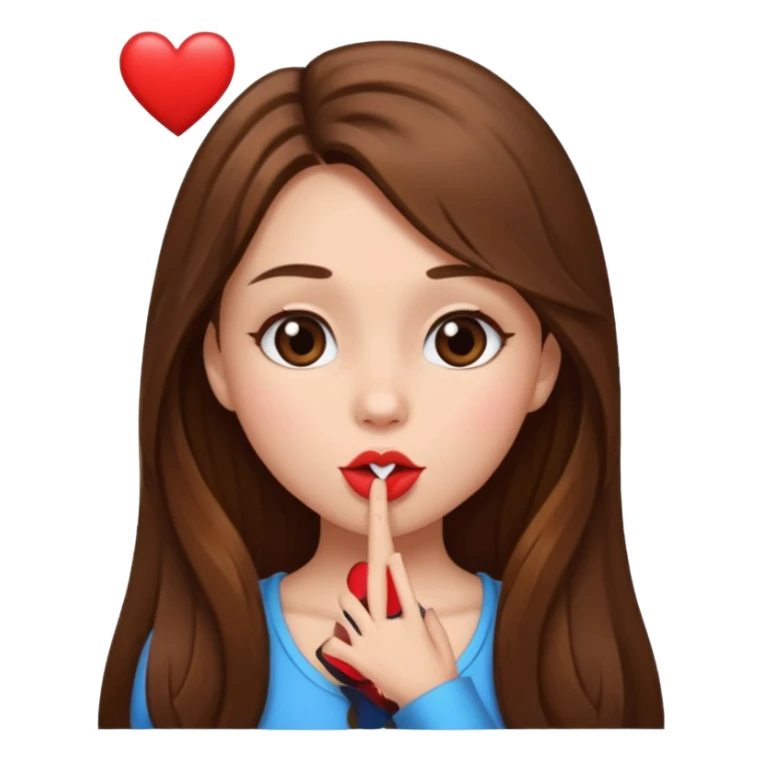 A girl with long brown hair front pieces sending a kiss/heart sticker