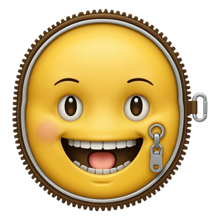 A zipper face. Half yellow half brown. No background. Make it look like an emoji. In smiley format sticker