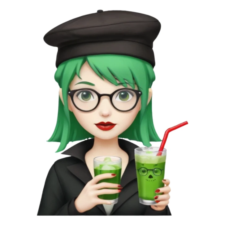 vampire green hair Drink holders with hat, wearing glasses, female sticker