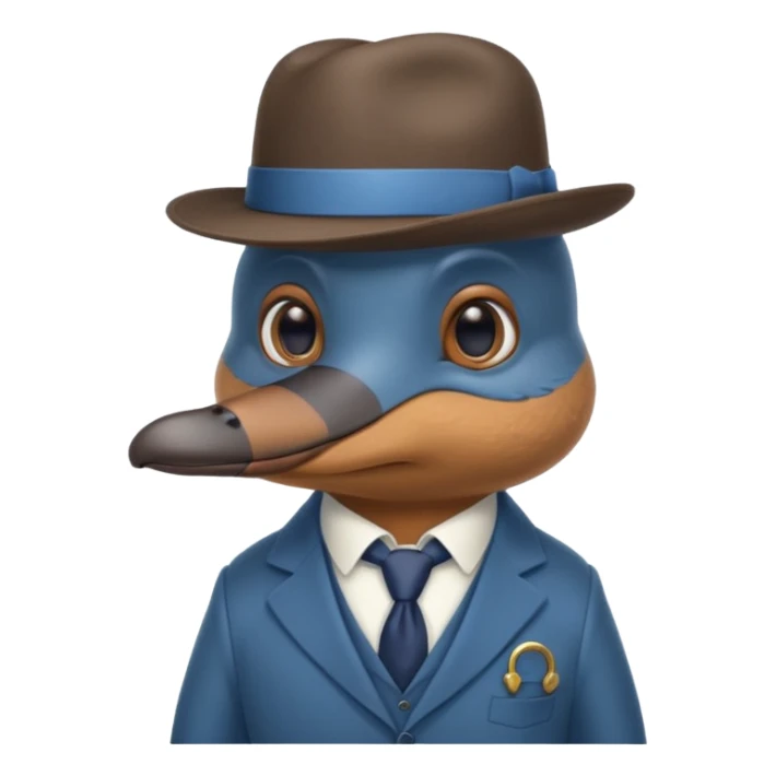 cute blue platypus with a detective hat and monocle on his eye, no  hands, looks like a platypus but blue, the hat and suit are anything but blue sticker