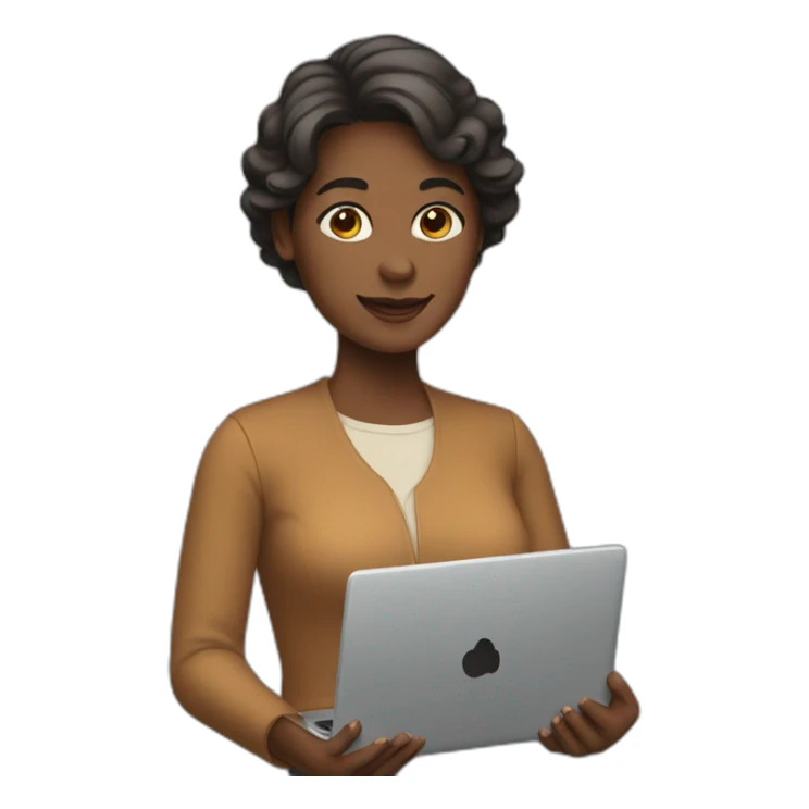 woman holding laptop sticker