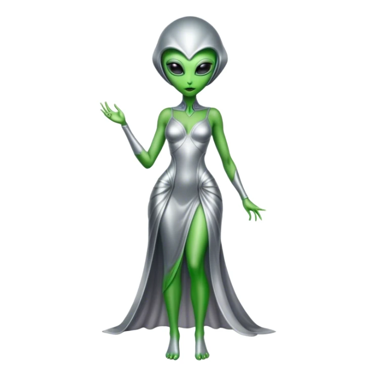 Green Alien woman in silver dress, full figure sticker