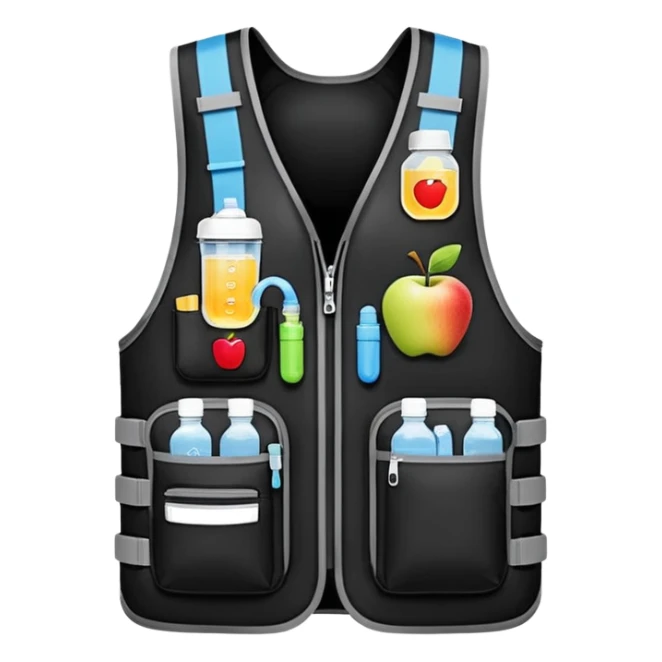 running vest designed for hydration and carrying small items, shown on its own, no person, apple emoji style sticker