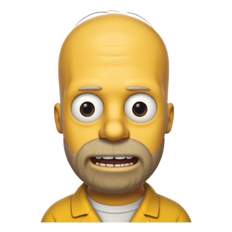 Homer Simpson, yellow skin, bald + 2 hairs left, short side hair, beard shadow, overbite, big black eyes sticker