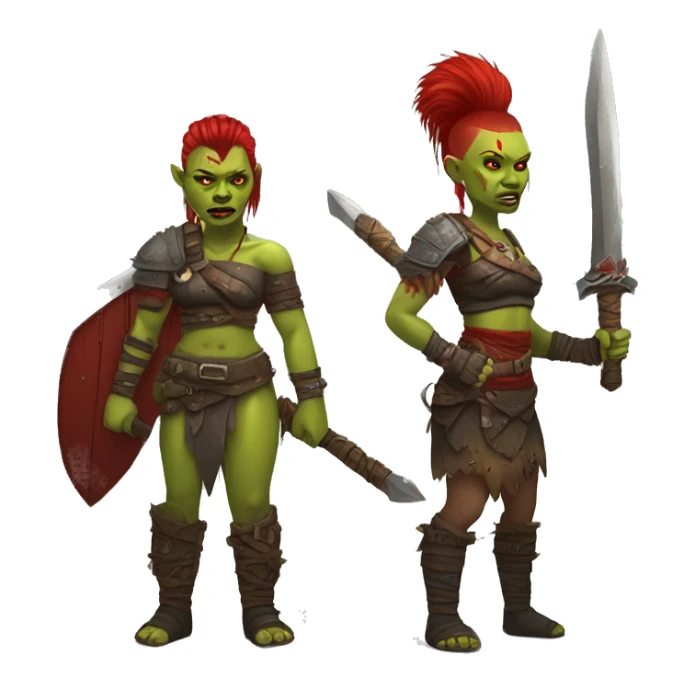 Berserker orc woman with red beard & red mohican with weapon sticker
