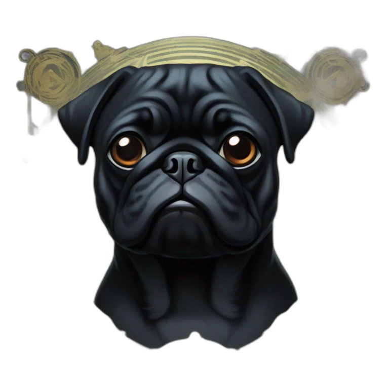 A cyberpunk black pug in Art Nouveau style during 1910 sticker