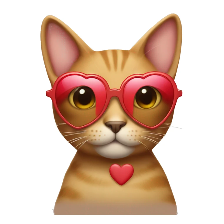 Light brown cat wearing heart sunglasses and holding a heart sticker