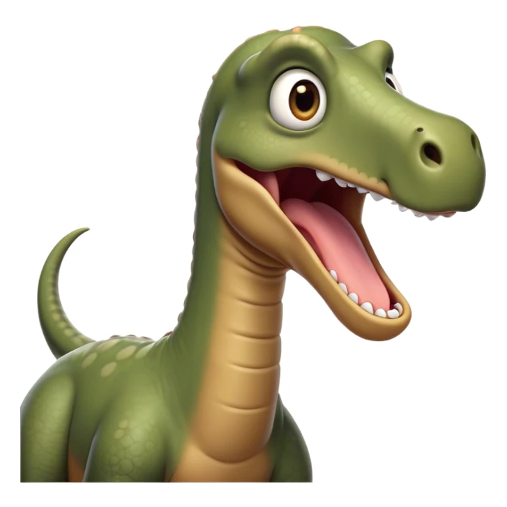Cinematic Comical Brontosaurus Portrait Emoji, Head tilted dramatically with an exaggeratedly shocked expression, featuring a towering, robust body with a long, graceful neck and wide, comically expressive eyes full of playful disbelief, Simplified yet hilariously expressive features, highly detailed, glowing with a slightly sassy ancient glow, high shine, dramatic yet playful, stylized with an air of cheeky dinosaur mischief, soft glowing outline, capturing the essence of a meme-worthy Brontosaurus that looks ready to lumber its way into viral fame! sticker