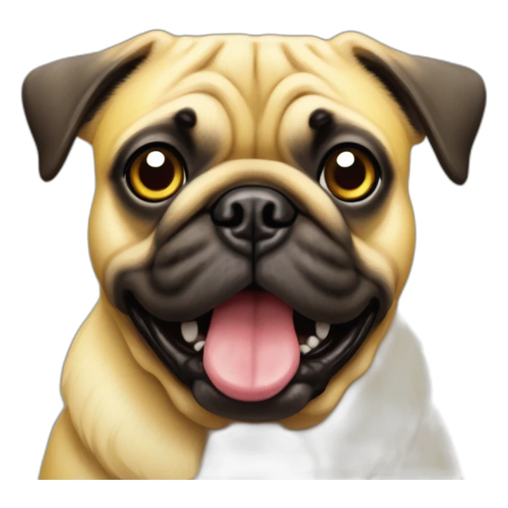 complete yellow cartonish pug dog with two big and black eyes with a white shine and some little teths out of this mouth sticker