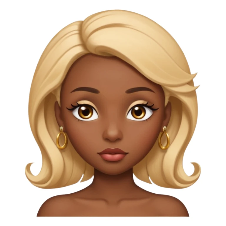 darkskin female with eyebrows that are naturally shaped and frame eyes well, eyes that are almond-shaped with defined lashes. nd lips are full with a defined cupid’s bow, add also a septum piercing that adds an edgy, stylish flair. a middle-part, honey blonde bust-down with laid baby hairs sticker