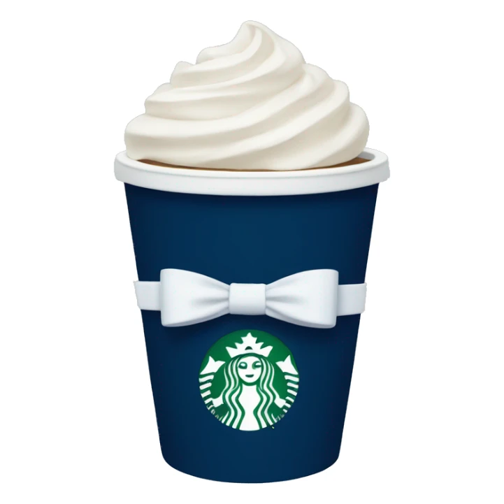 Navy blue Starbucks cup with a white bow around it  sticker