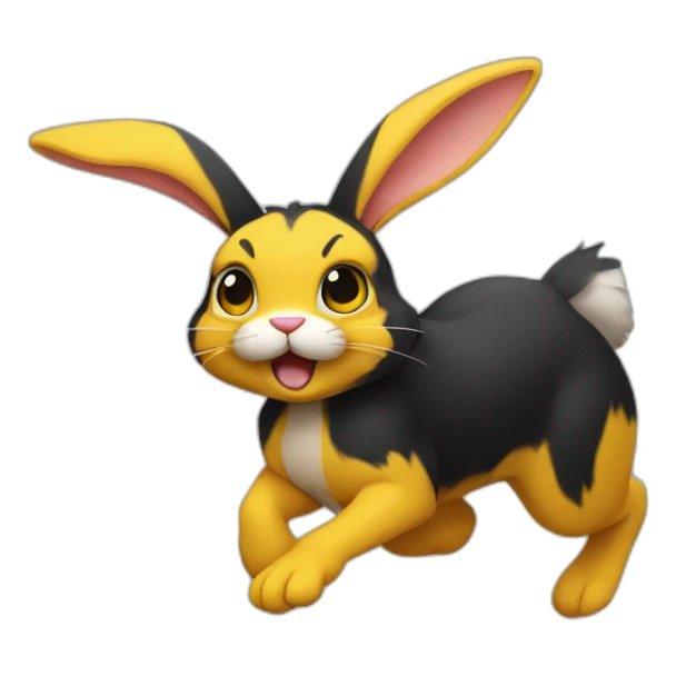 fierce looking black and yellow colored bunny running to the right sticker