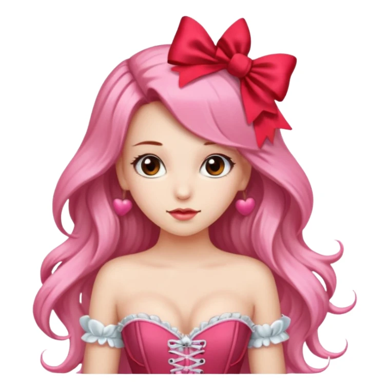 Girl with red bow on her head and pink corset sticker