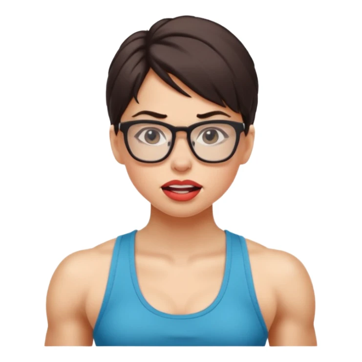 Girl, glasses, biting lips, muscular, pulling off tank top sticker