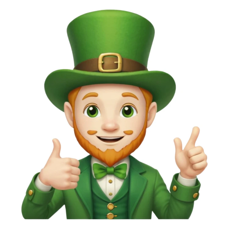leprechaun looking up, and giving a thumbs up. on his left hand, he is holding his waist sticker