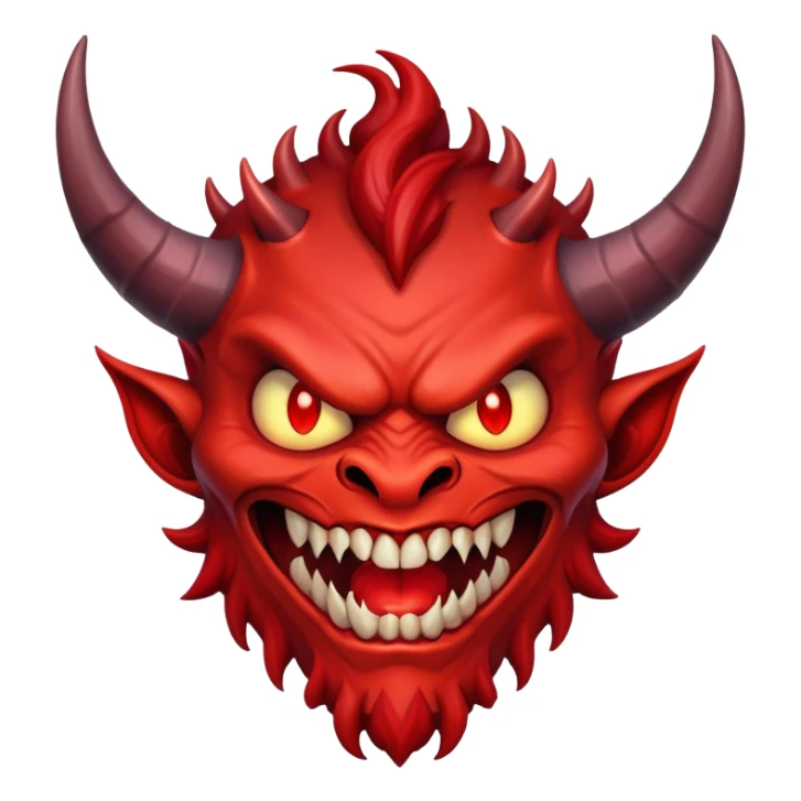 red horned demon with evil grin sticker