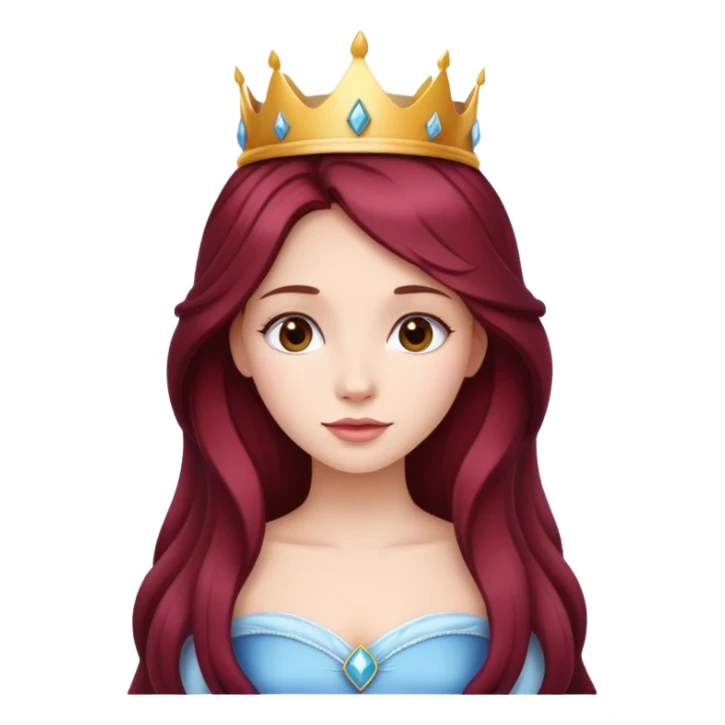 Beautiful long burgundy haired girl wearing a princess crown sticker