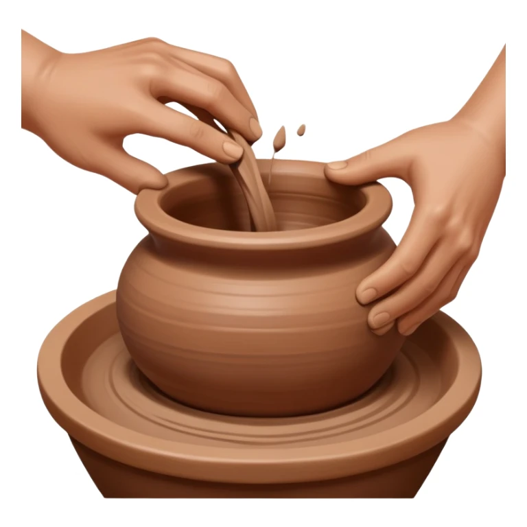 Hands making pottery, one hand inside clay vessel, one hand outside, pinching and lifting clay on a spinning pottery wheel sticker
