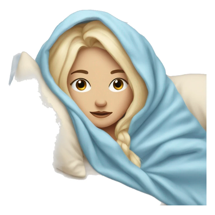 pastel blue blonde girl covered in blankets and lying on a pillow sticker
