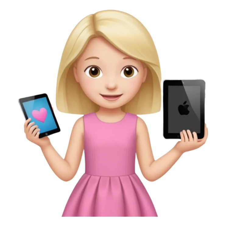 kid girl hold a tablet, pink dress sticker