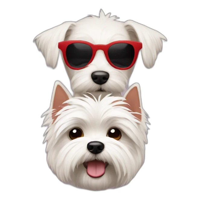 Chico con pelo de punta y gafas rojas con un perro westie sticker