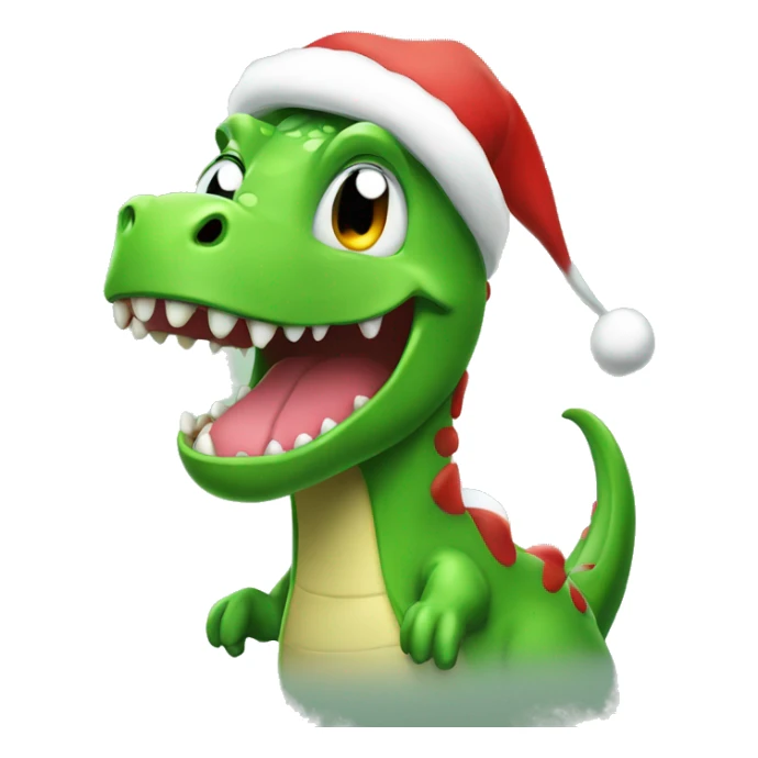 Happy green Dino wearing a Santa hat sticker