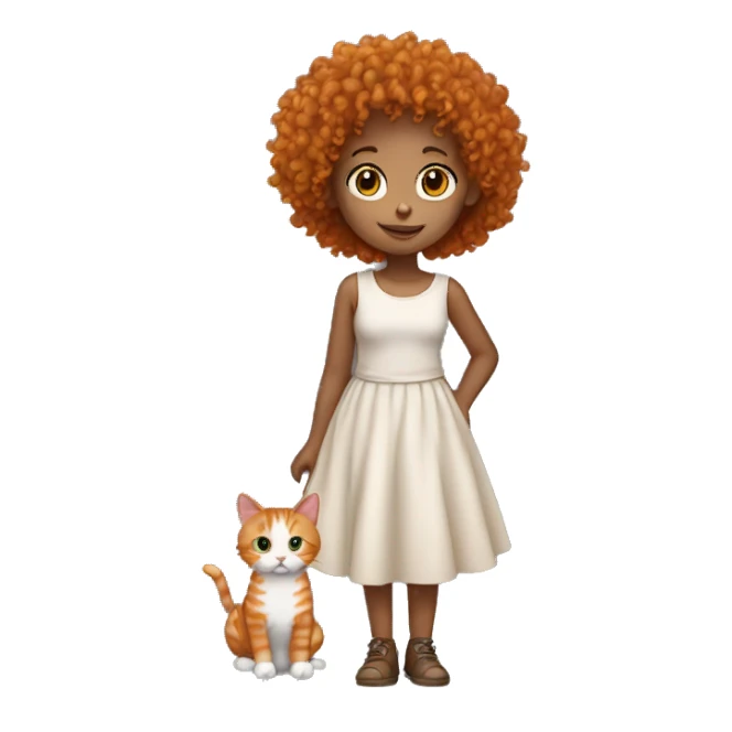 curly haired girl holding her orange streaks cat sticker