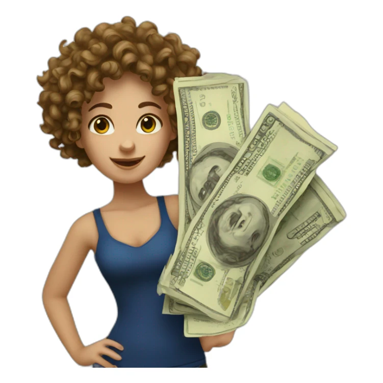 Curly European Girl and money sticker