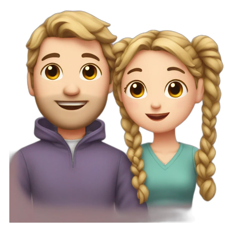 Man loves woman with pigtails, heart between them sticker