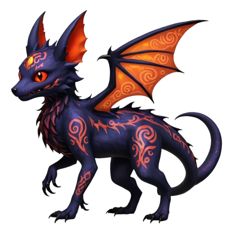Shiny Fiery Dark Ugly Evil Realistic Glowing Eldritch Horror Cool Edgy Badass Emo Demonic Batty Dusky Ethereal Punky Aural Bioluminescent Hideous Canine-Litten-Amaura-Salandit-Noibat-Flareon-Fakémon-fusion (full body) with intricate pattern markings sticker
