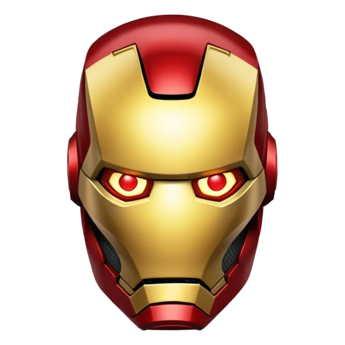 Iron Man helmet face, red and gold metal mask with glowing eyes sticker