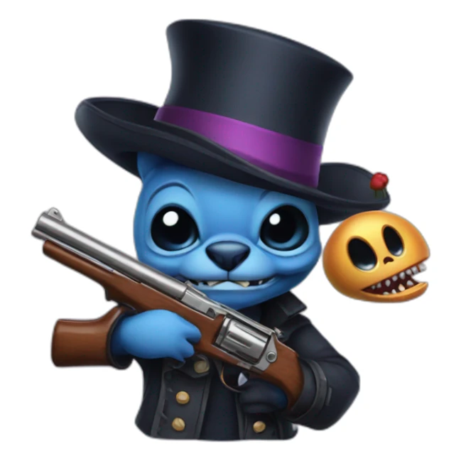 Stitch with top hat and an alien gun sticker