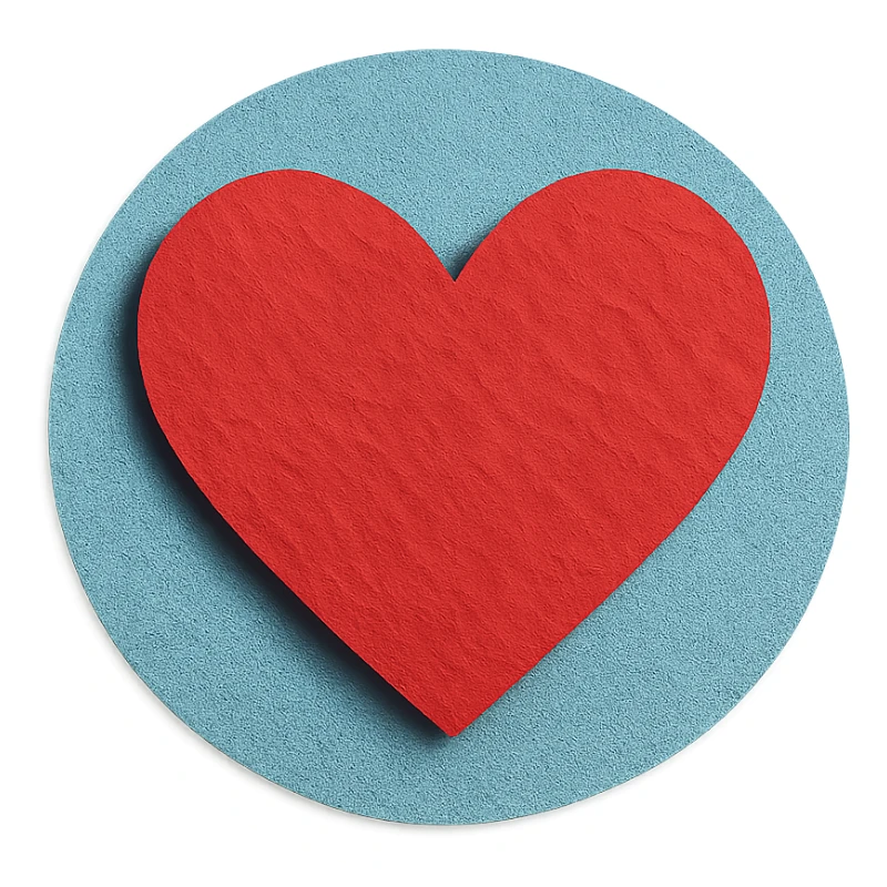 heart shape, paper craft style, with a blue background sticker