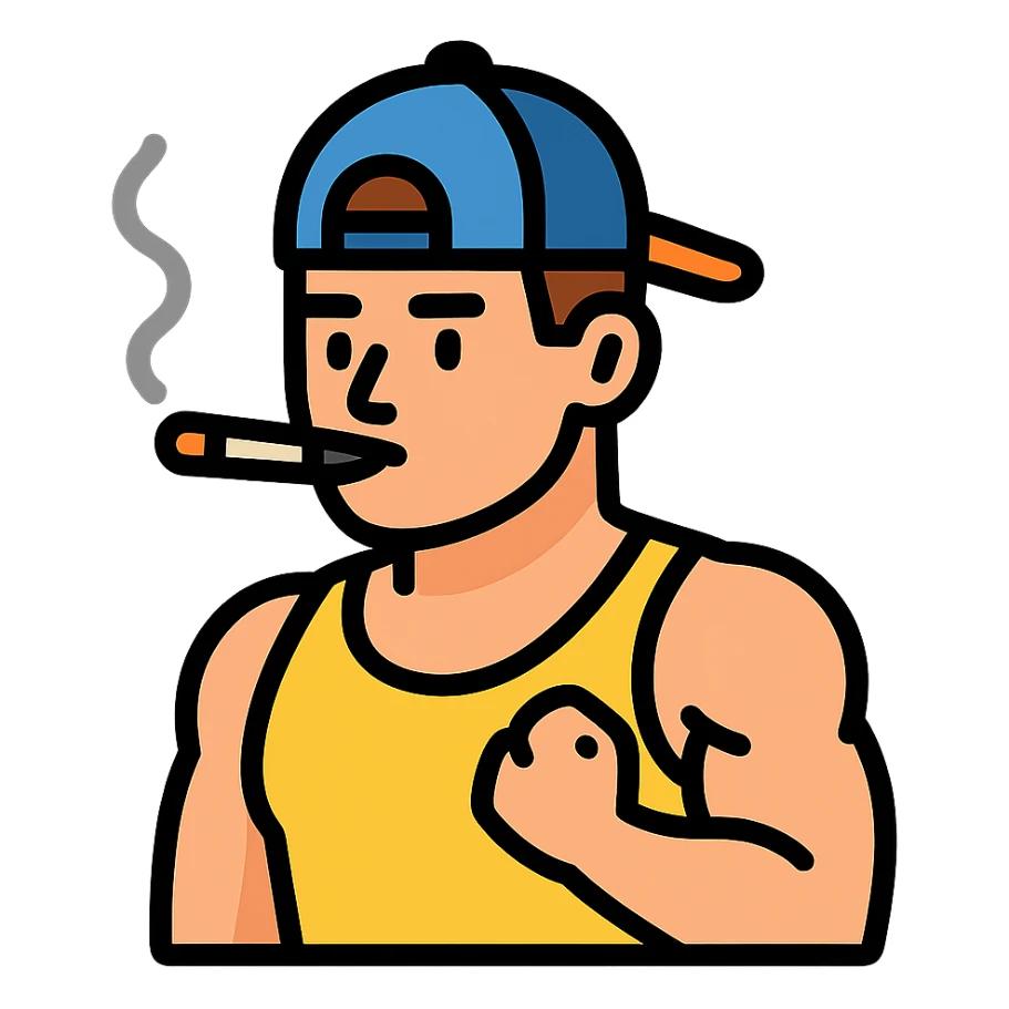 jock with a cigarette, color outline icon style sticker