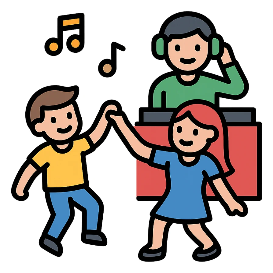 boy dance with older girl at party and DJ watching on it sticker