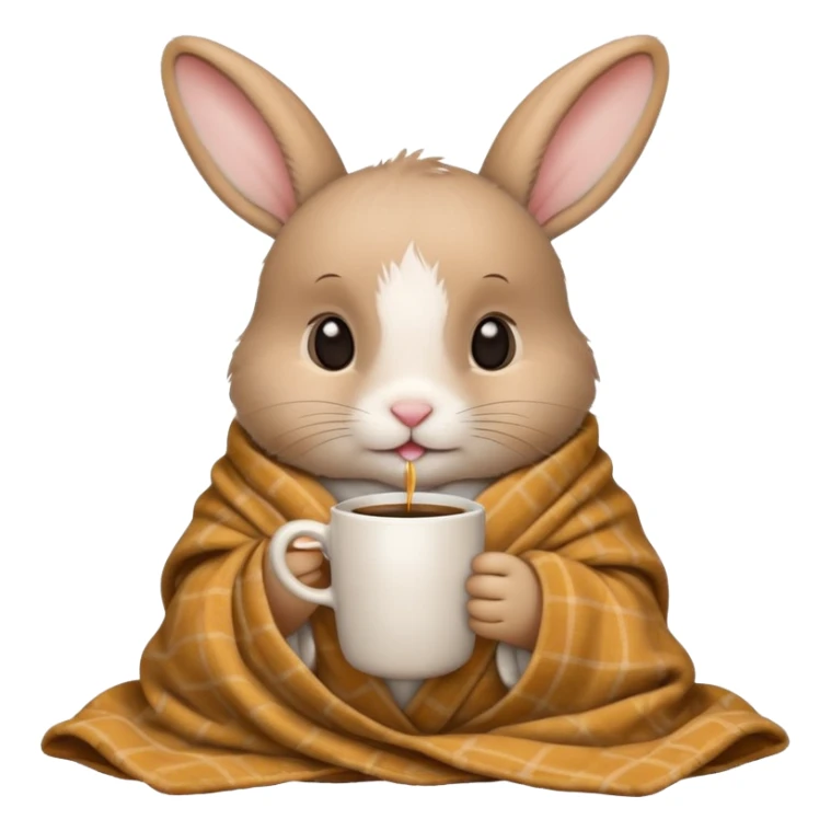 baby rabbit in cozy blanket, drink coffee sticker