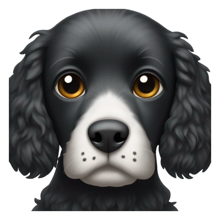 Small completely black spaniel with black fur on his whole face and white fur only on his chest sticker