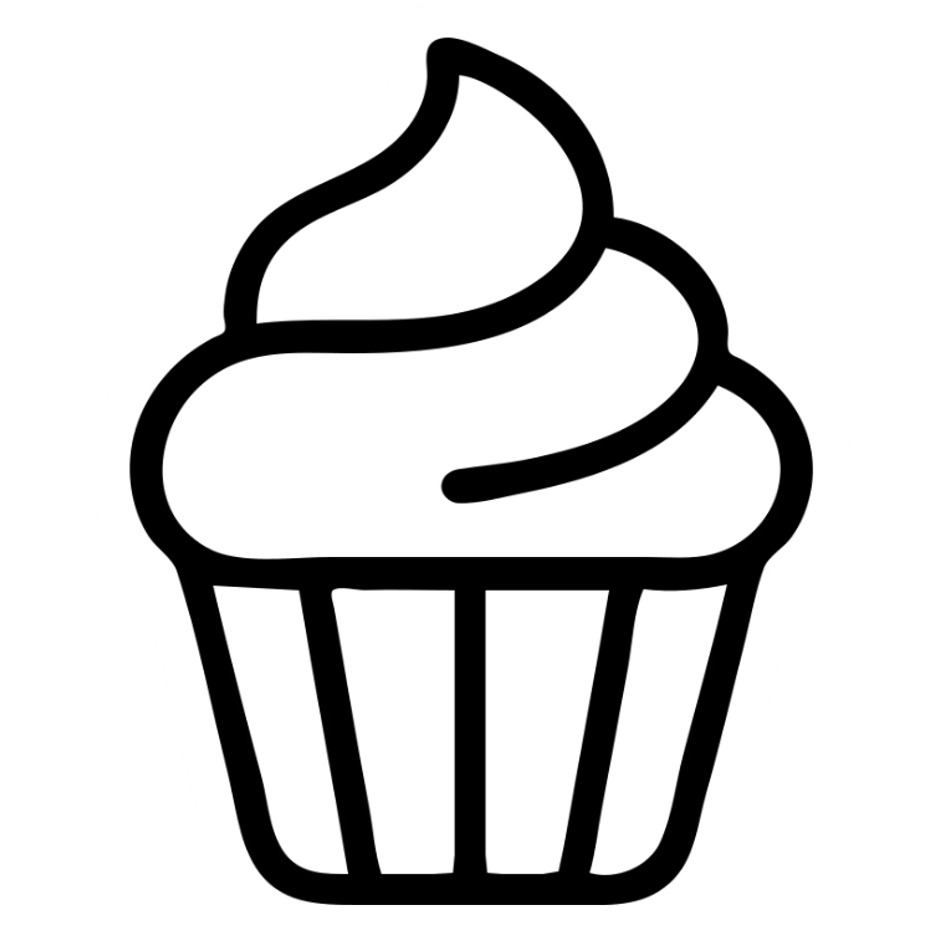 cupcake with pink icing, outlined icon style, bold lines sticker