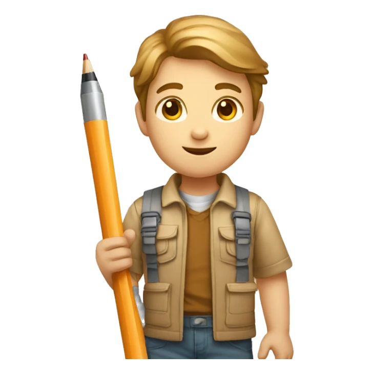 A kid architect in architect clothes drawing a building and light brown shin sticker