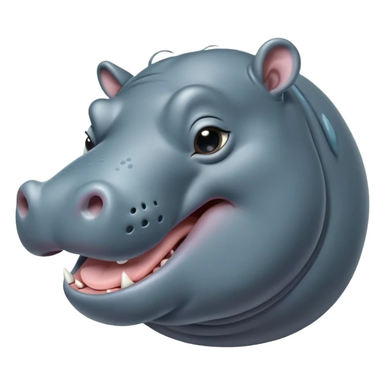 Cinematic Cute Yawning Hippo Portrait Emoji, Head tilted slightly with a dramatic, wide-open yawn, showcasing a soft, smooth slate-gray hide with gently drooping ears, round eyes barely open in drowsy contentment, Simplified yet irresistibly adorable features, highly detailed, glowing with a soft, cozy glow, high shine, relaxed yet expressive, stylized with a touch of aquatic charm, bright and endearing, soft glowing outline, capturing the essence of a sleepy yet affectionate hippo, so drowsy it feels like it could stretch out of the screen and curl up for a nap! sticker